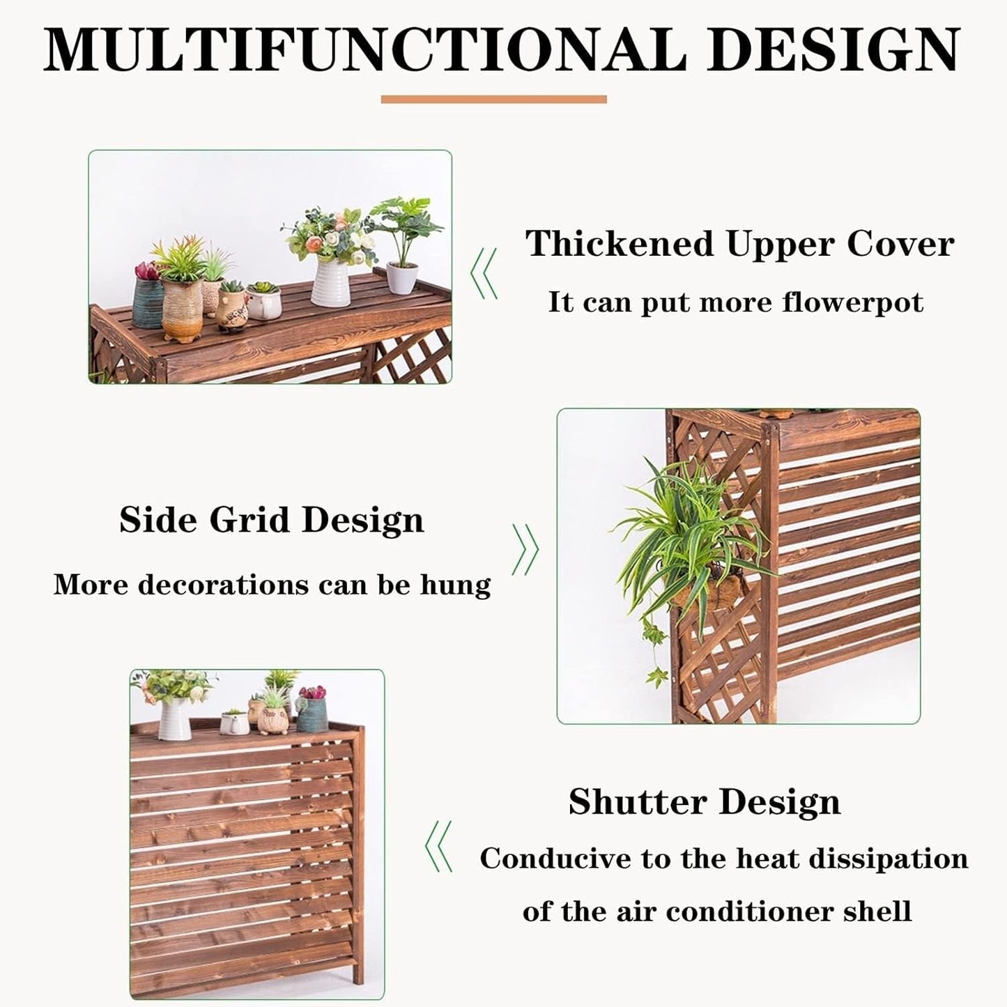 Outdoor Air Conditioner Cover Wooden Flower Stand, Solid Wood Radiator Cover, Decorative Plant Stand, Carbonized Wooden AC Rack(85x35x75cm/33.4x13.7x29.5in) (Black 100x43x94cm/39.3x17x37in)