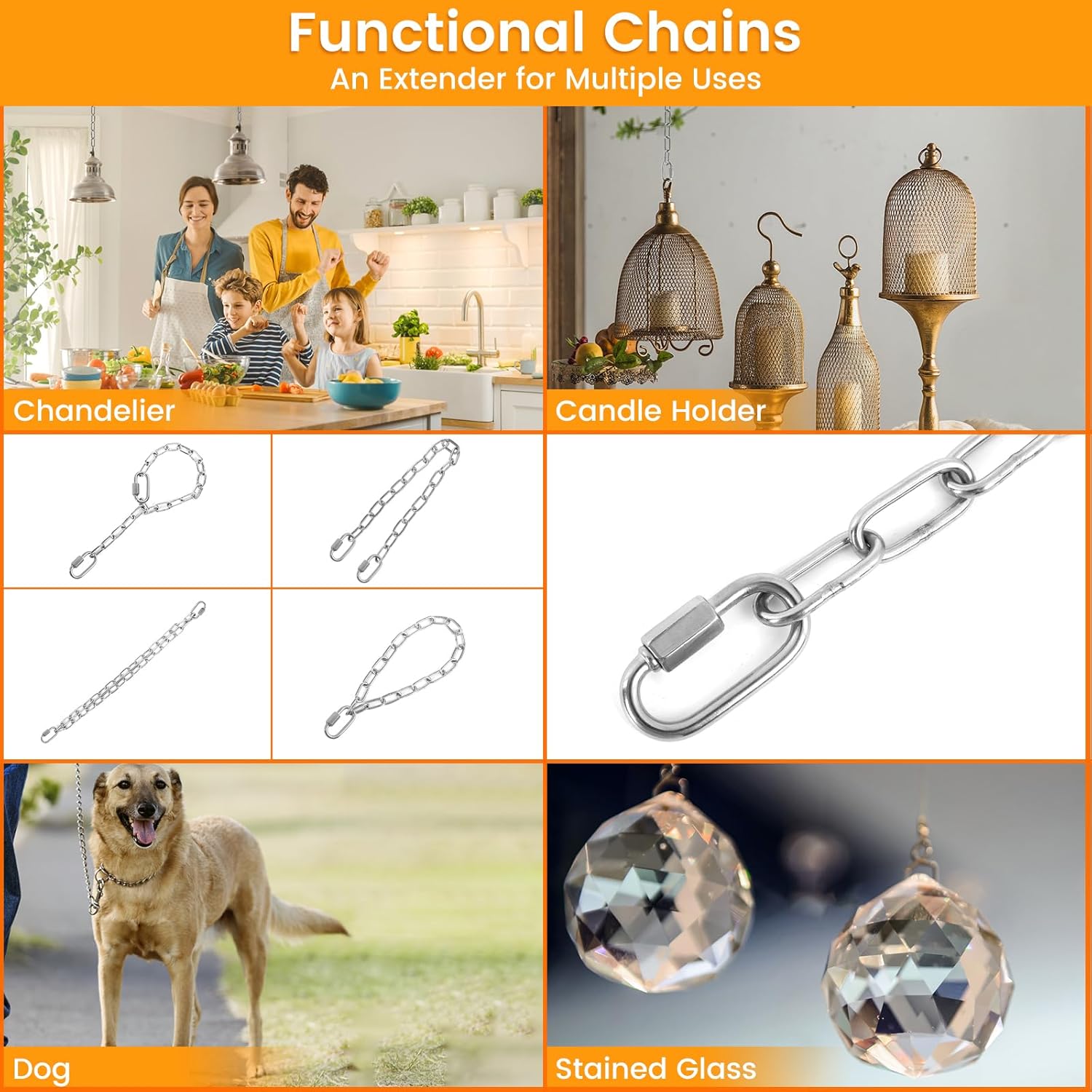 6 Feet Small Metal Chain with Hooks, 120 Pounds Light Weight Chain Lin