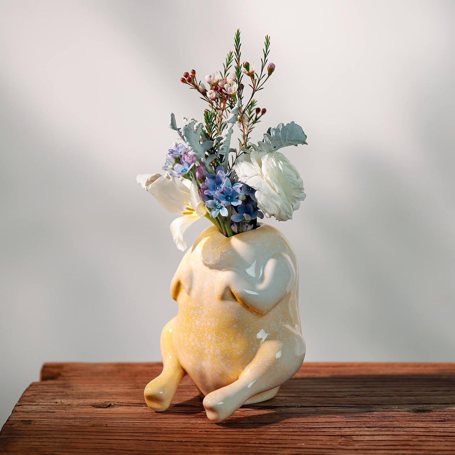 Cute Ceramic Turkey Vase for Flower, Turkey Planter Pot for Home Decor Indoor Outdoor, Unique Vases for Wedding Dinner Table Living Room Office Decorative Vase
