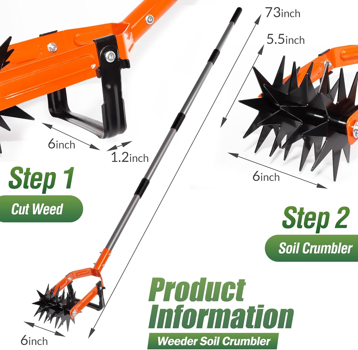 Walensee Rotary Cultivator Garden Tool, Adjustable Long Handle Hand Ti