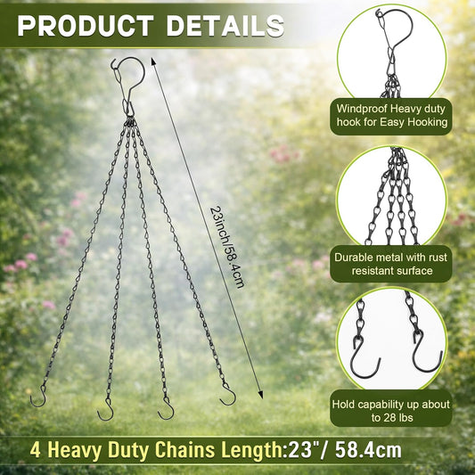 3 Pack 23 Inch Hanging Baskets Chains with Windproof Hooks, 4 Hanging 
