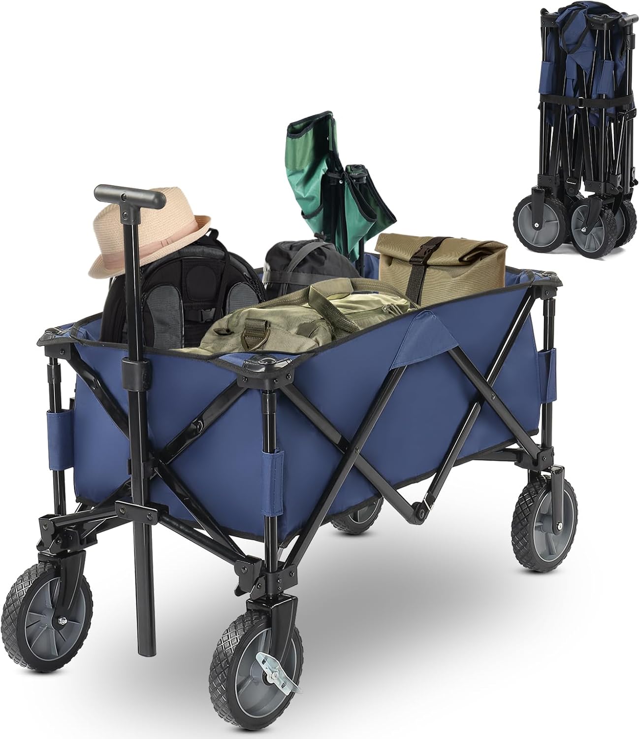 Collapsible Wagon, Beach with Big Wheels for Sand, Grocery Wagon All-Terrain Wheels Garden Grocery for Shopping, Park Picnic, Camping, Beach Trip