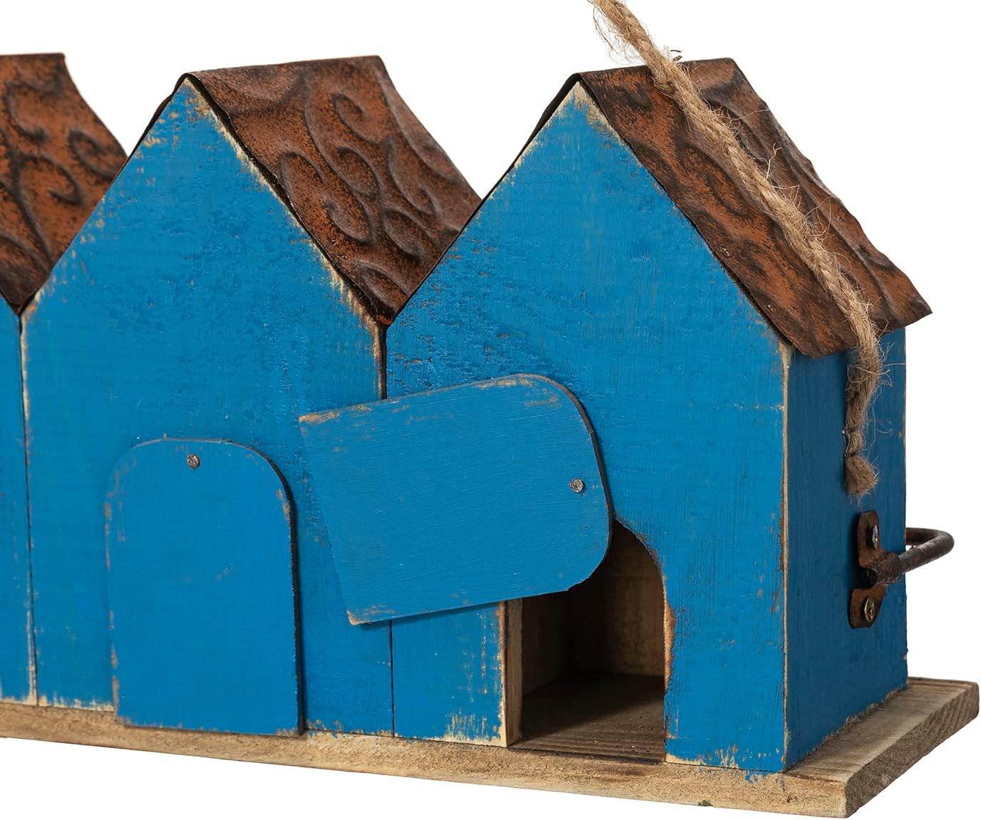 Glitzhome 17" L Distressed Solid Wood Birdhouse with Perch Decorative Garden Hanging Bird House for Outdoors,Retro Blue
