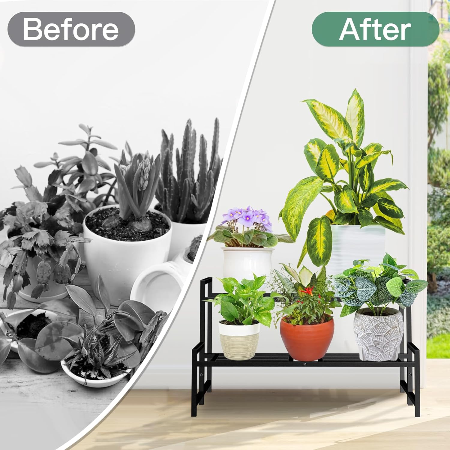 Plant Stand Indoor Outdoor, 2-Tier Wrought Iron Plant Stands, Stackabl