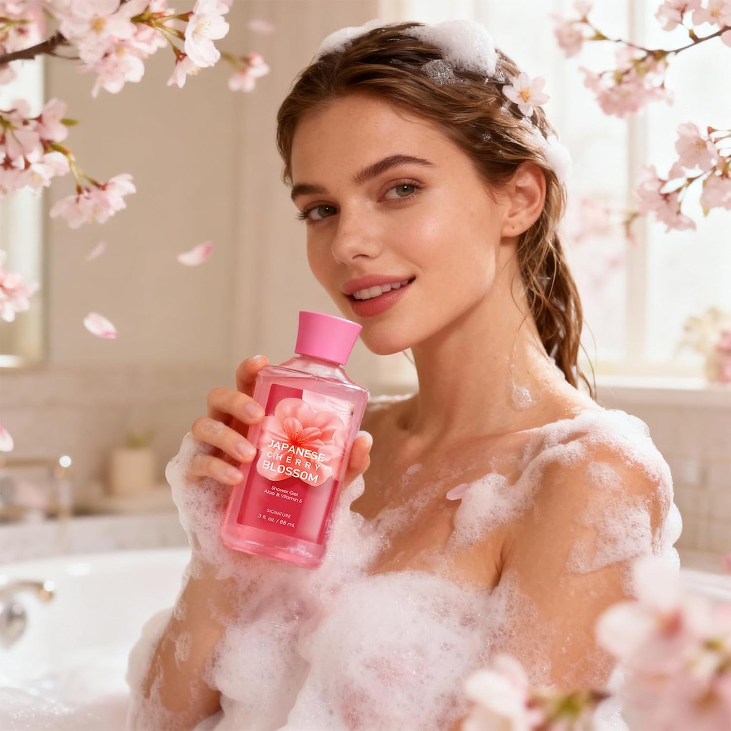 Bath Gift for Women and Girls, Japanese Cherry Blossom Spa Set With Na