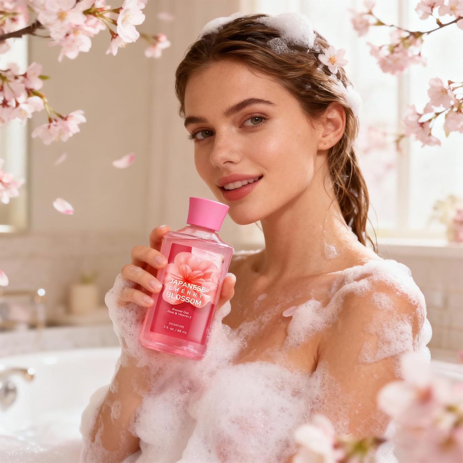 Bath Gift for Women and Girls, Japanese Cherry Blossom Spa Set With Na