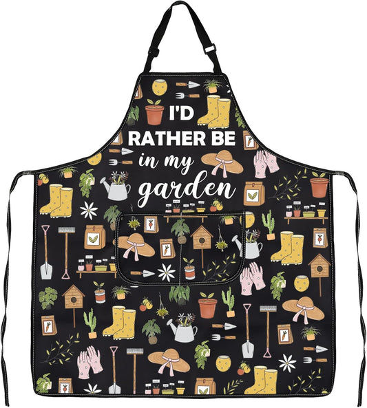 JXGZSO Gardening Apron with Pockets I'd Rather Be In My Garden Apron f