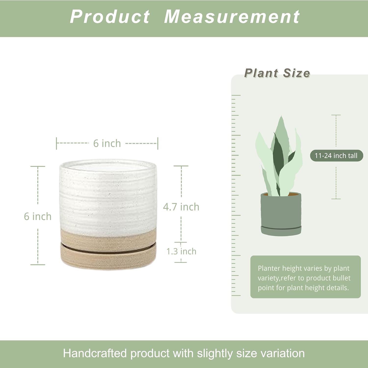 6 Inch Plant Pots, Ceramic Planter Pot with Drainage Hole & Saucer, In