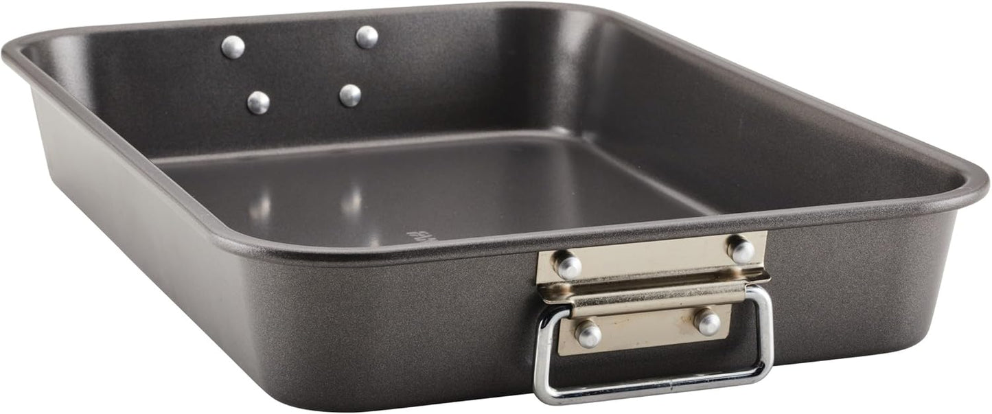 Farberware Bakeware Nonstick Steel Roaster with Flat Rack, 11-Inch x 1
