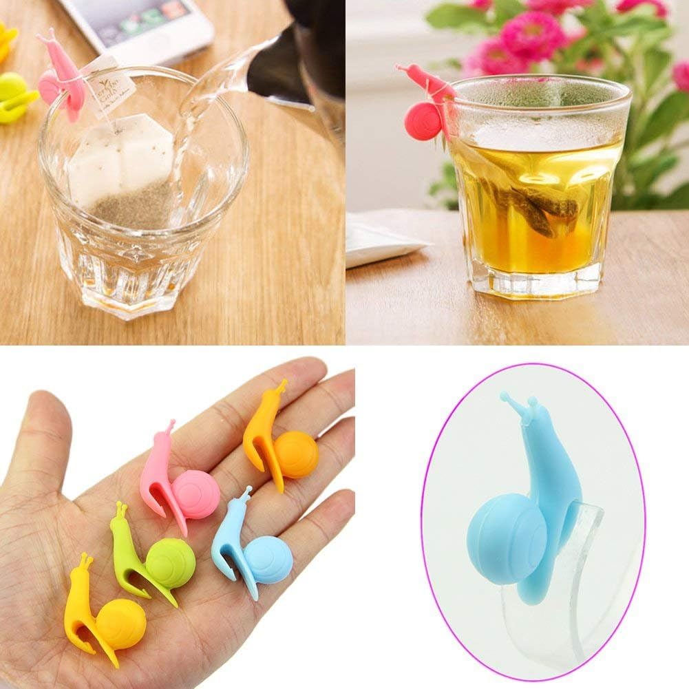 10-Pack Silicone Snail Tea Bag Clips - Cute Colorful Cup Edge Holders 
