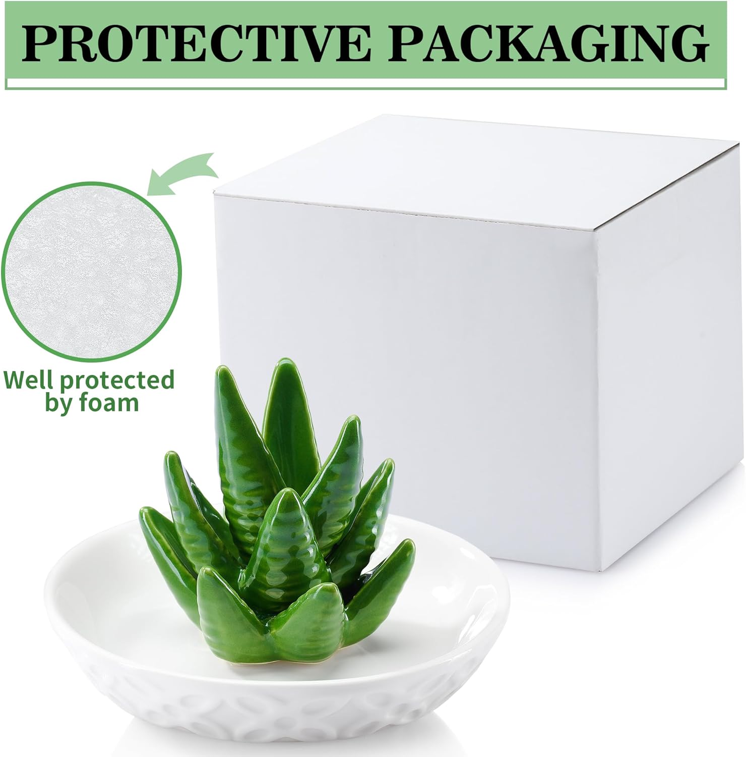 OSOPOLA Ceramic Aloe Jewelry Tray - Decorative Ring Holder Dish Key Tr