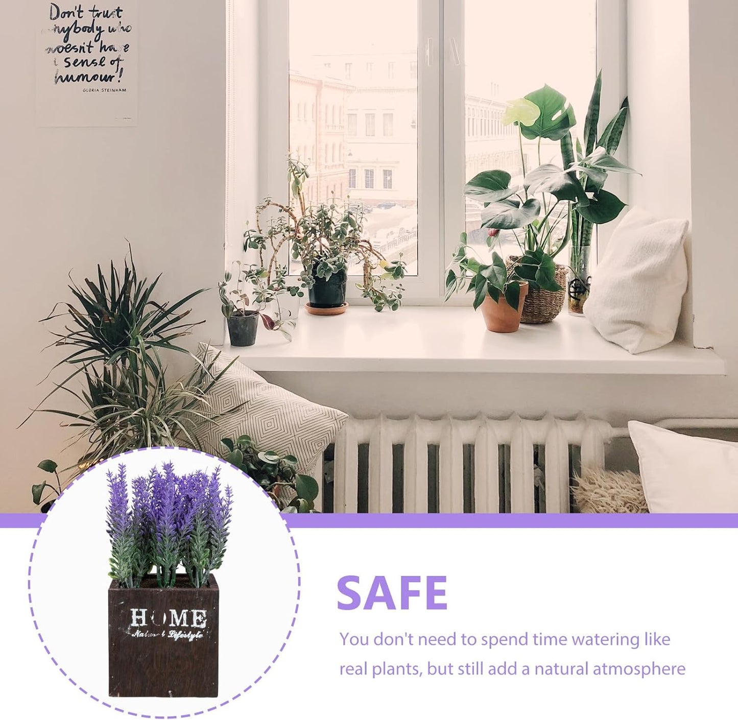 PRETYZOOM Artificial Lavender Pot with Wooden Planter, Simulation Potted Bonsai, Purple Faux Flower Decoration for Home, Kitchen, Bathroom, Farmhouse Style Desktop Ornament