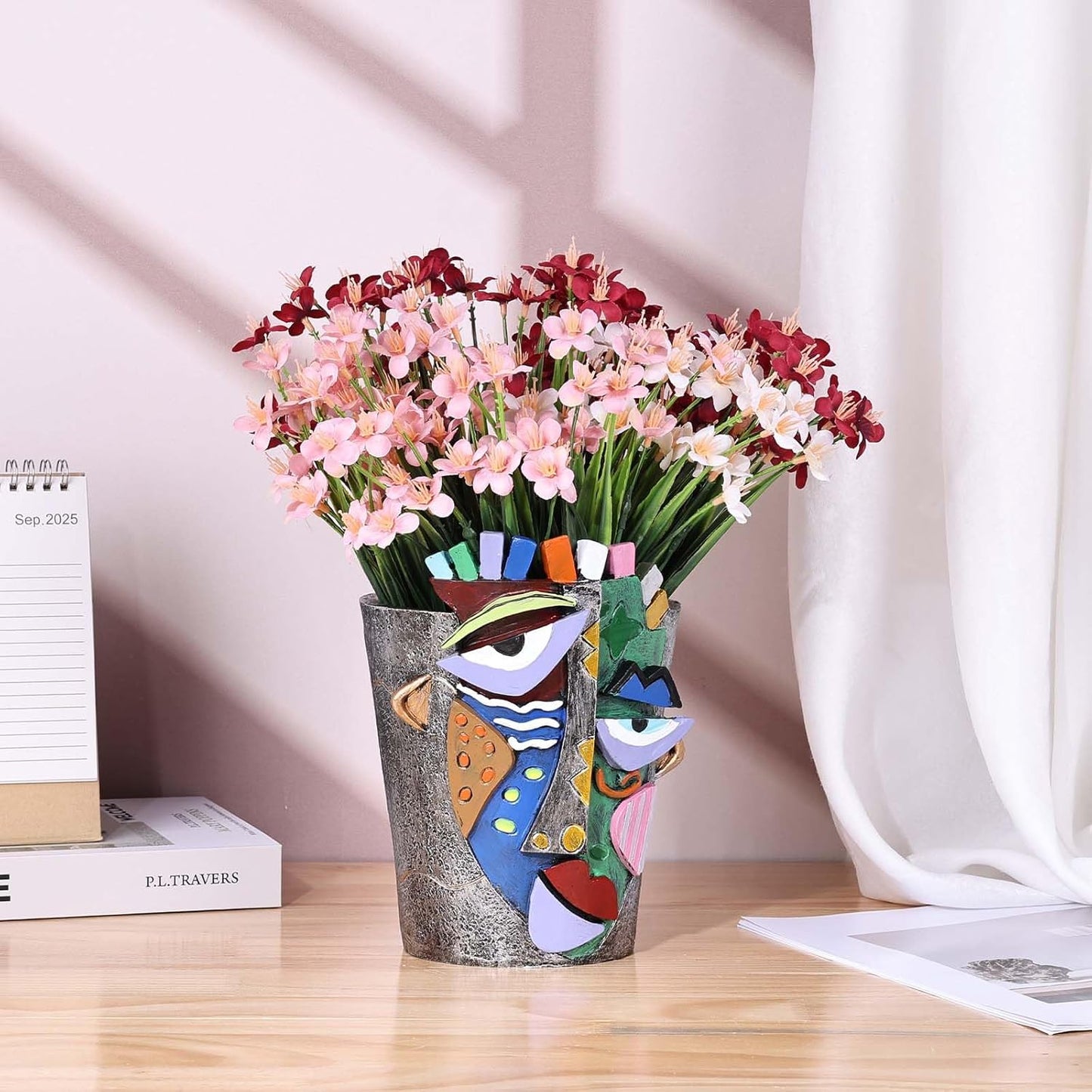 Abstract Art Flower Pot,Large Face Planter,Colorful Head Planter Pot for Plants,Decorative Face Flower Pots for Living Room, Patio,Garden,Unique Home Décor for Indoor and Outdoor Use (Gray)