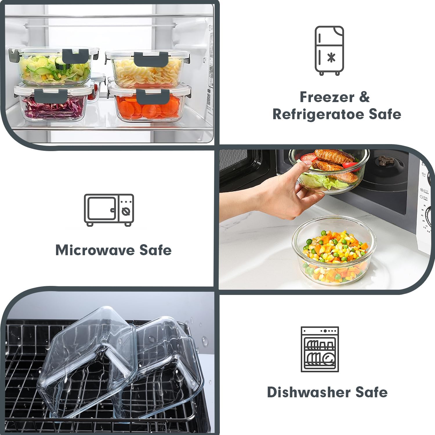 VERONES 30 Pieces Glass Meal Prep Containers Set, Stackable Glass Food
