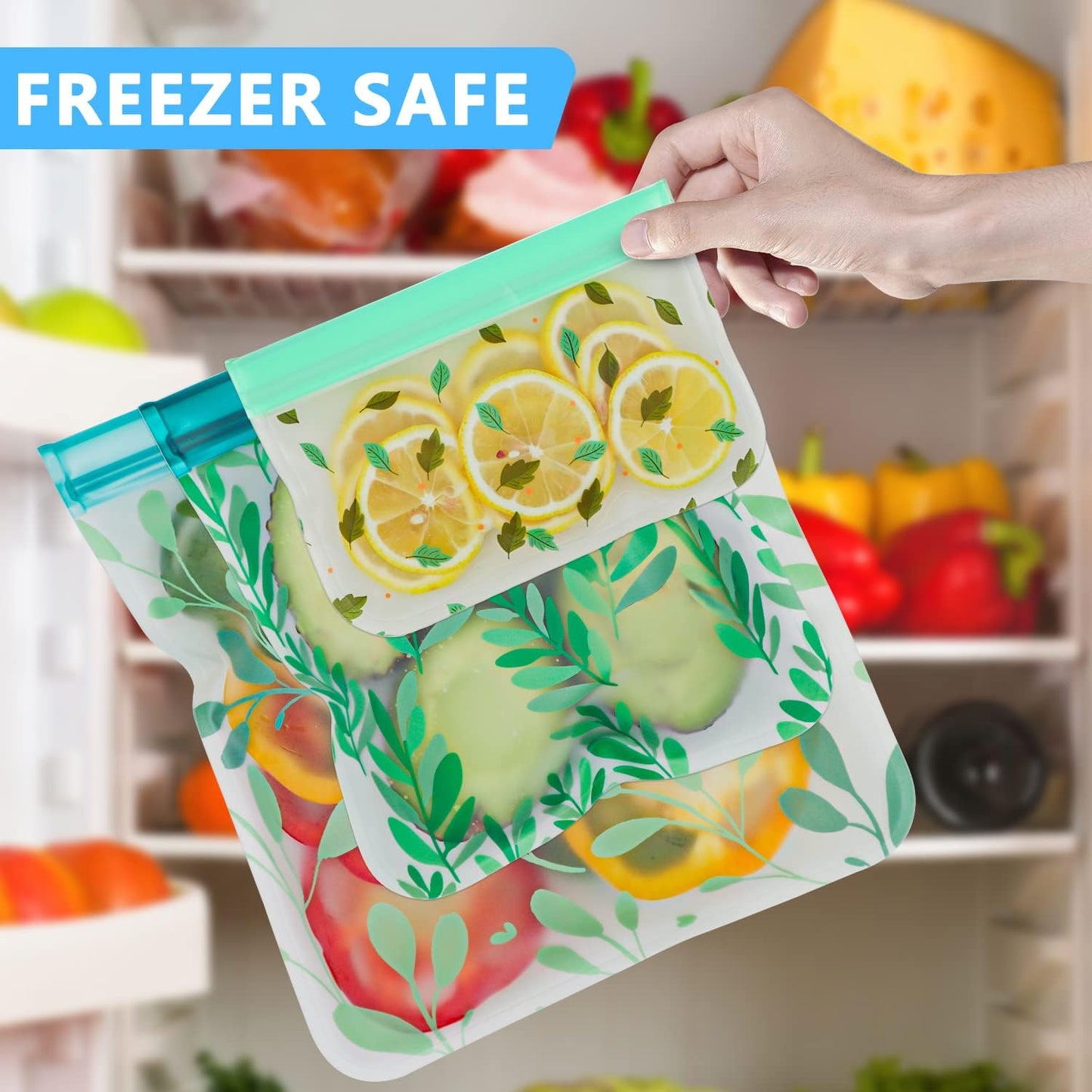 10 Pack Dishwasher Safe Reusable PEVA Food Storage Bags, Leak proof Re