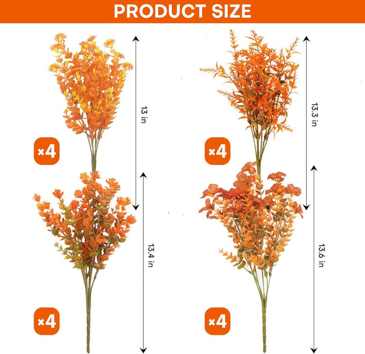 16 Bundles Artificial Mums for Outdoors Garden Home Decoration Fake Mums UV Resistant Fake Mums Silk Faux Flower Plastic Plants for Outside No Fade Fall Decor for Front Porch Pot Decor