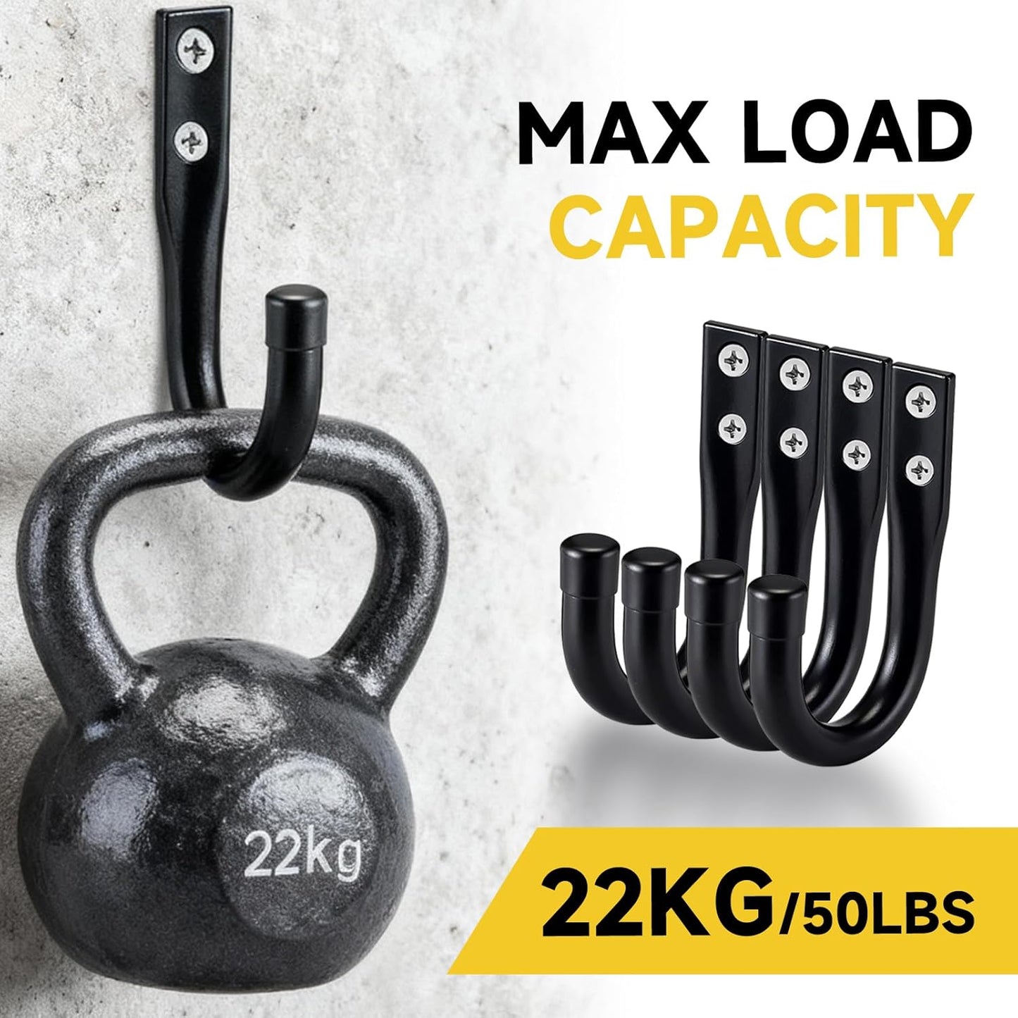 6-Pack Heavy Duty Metal Wall Hooks,Industrial Garage Storage Hooks Large Utility Hook Garage Organizer, J Hooks,Garden Tools, Bicycles/Ladder Outdoor Use
