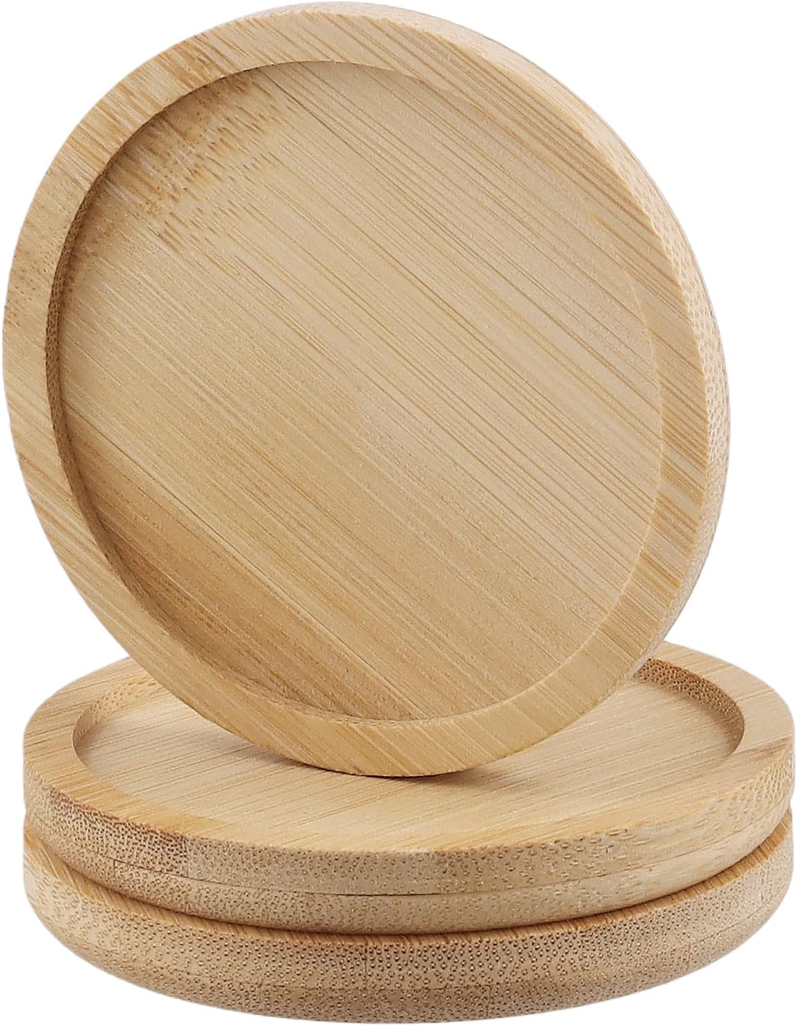 20 PCS 5 Inch Natural Bamboo Coasters, Round Bamboo Planter Saucer Trays, Wooden Drink Coasters for Drinks Plant Pots
