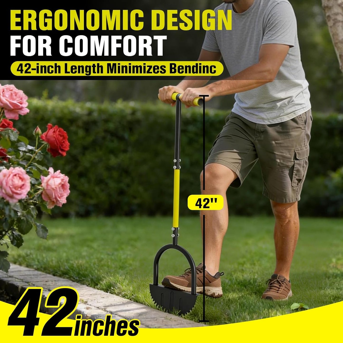 Houselife Half Moon Edger for Landscaping, 42" Manual Grass Edger Tool