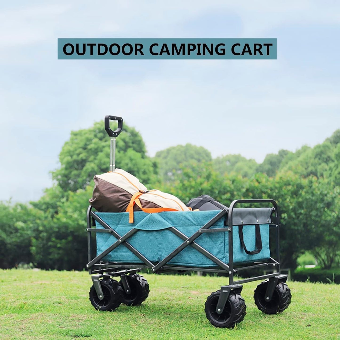 Heavy Duty Collapsible Folding Wagon Cart - Outdoor Utility Beach & Garden Cart with Wide All-Terrain Wheels, Large Capacity Grocery & Camping Wagon, Multi-Color