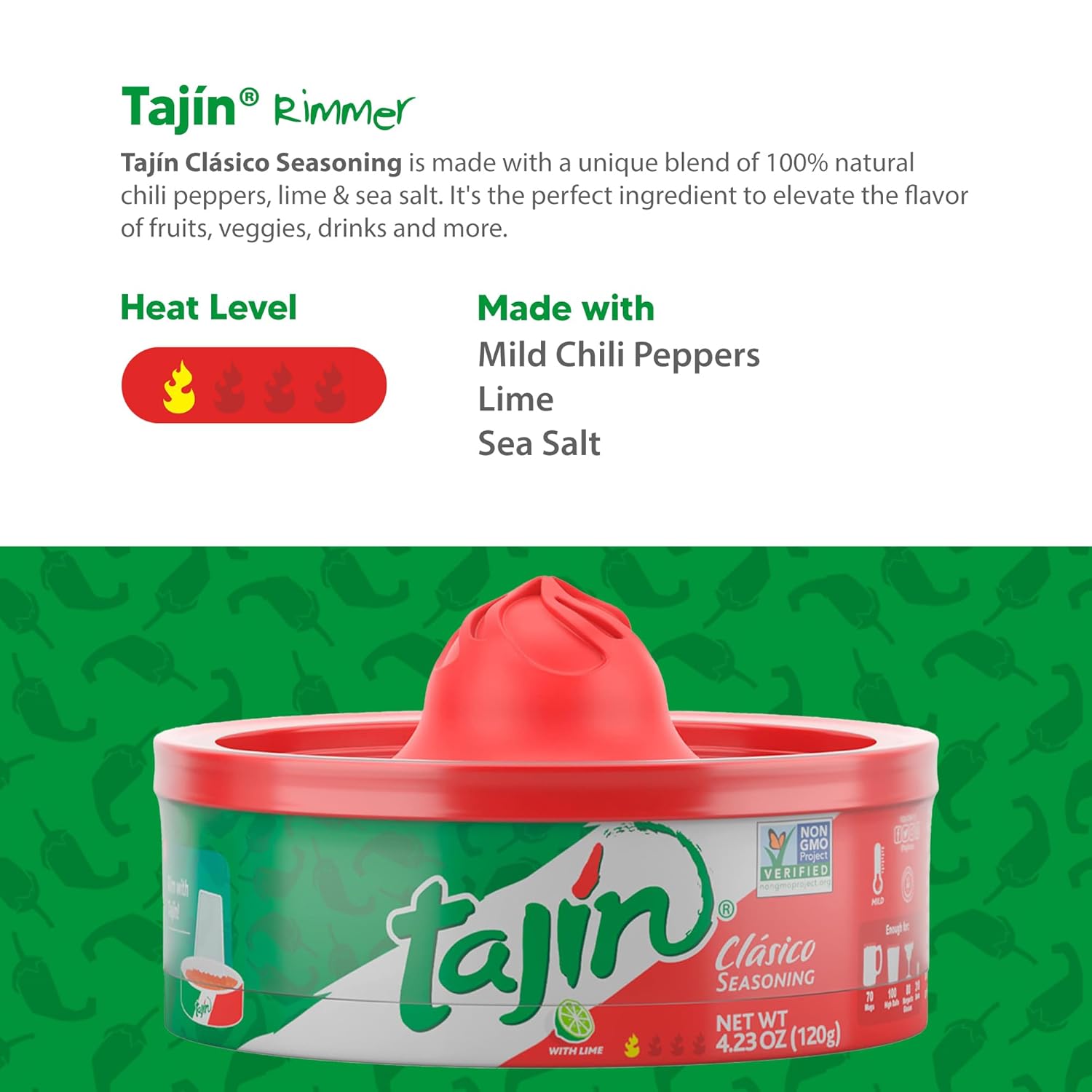 Tajin Clásico Chile Lime Seasoning Rimmer 4.23 oz, Cocktail Glass Rimm