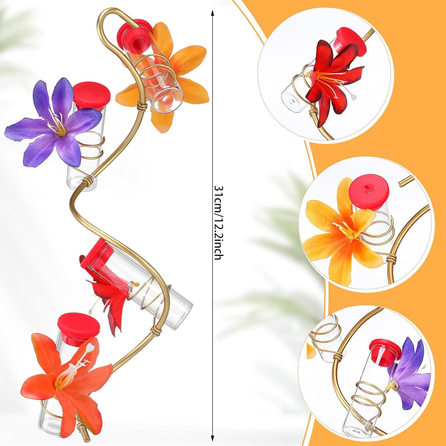 Hummingbird Feeders for Outdoors Hanging Spiral Hummingbird Feeder with 4 Adjustable Silicone Perch Garden Decor for Porch Window Patio Garden (Lid Requires Manual Hole Drilling)