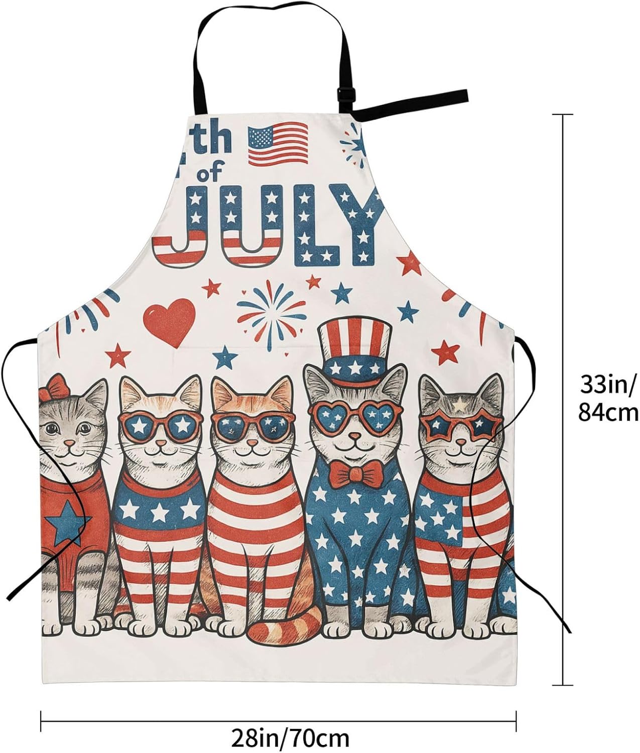 YANYU Patriotic Cats Print 28x33 In Kitchen Apron Stylish Chef Apron with Pockets for Cooking Baking Painting