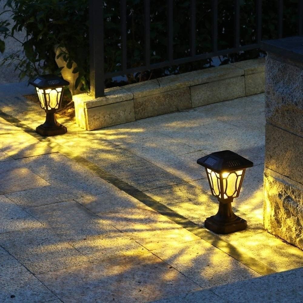 Post Lights Outdoor Garden Lights Deck Lighting Vintage Solar Column Headlight Waterproof Garden Wall Outdoor LED Bright Wall Lighting European Garden Street Light Post Floor Column Lamps