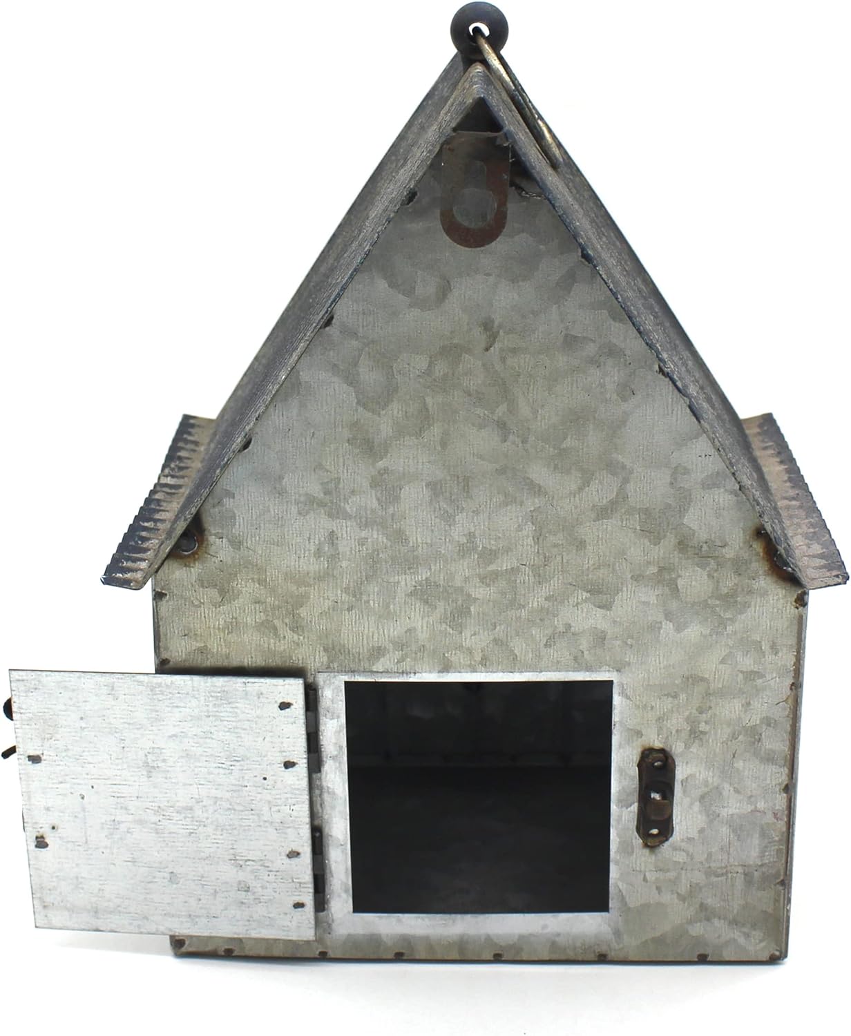 CVHOMEDECO. Rustic Vintage Metal Garden Birdhouse American Flag Design Single Roof Hanging Bird House for Outside
