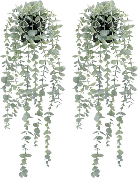 COCOBOO 2 Pcs Artificial Eucalyptus Plants Shelf Hanging Fake Plant in Pot for Wall Bedroom Home Patio Indoor Outdoor Decor