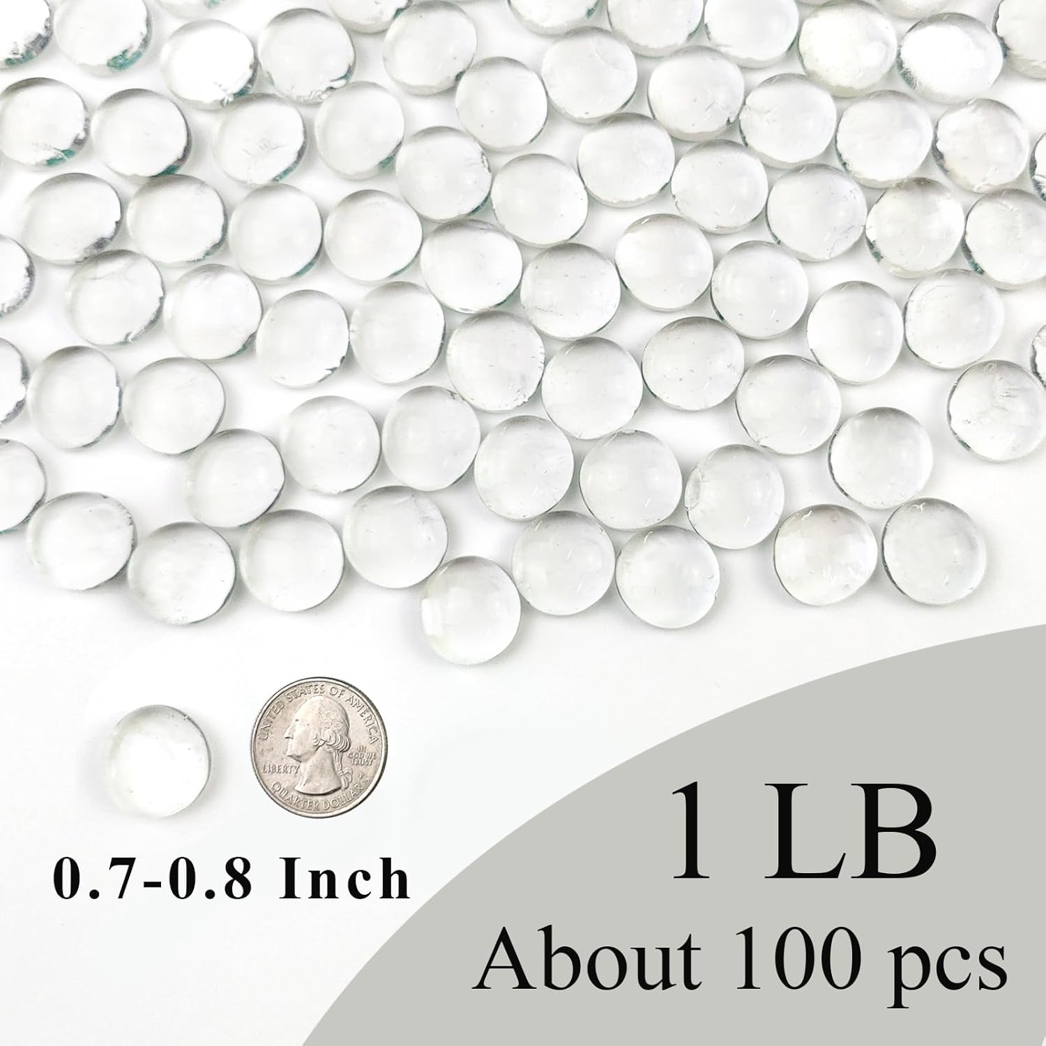 1lb Clear Glass Beads for Vases, 100 Pcs Glass Pebbles, Clear Flat Gla