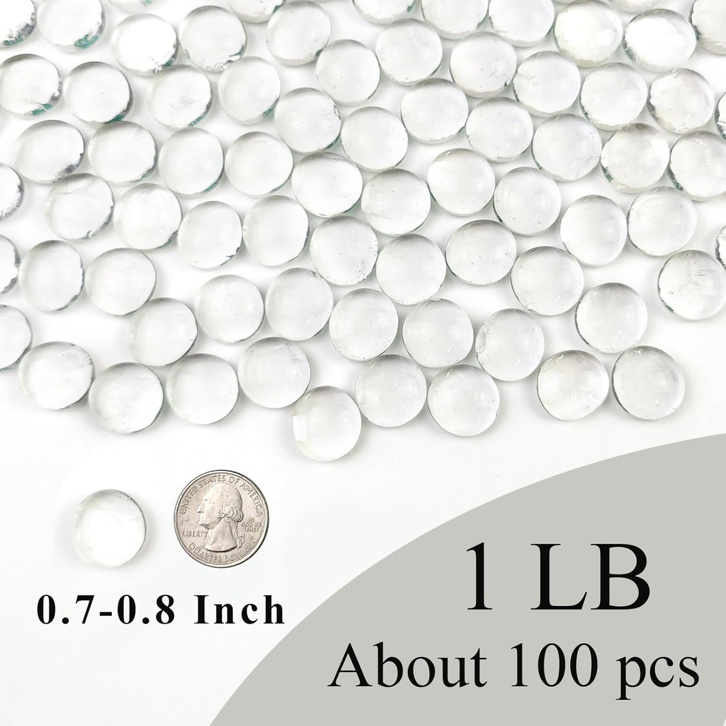 1lb Clear Glass Beads for Vases, 100 Pcs Glass Pebbles, Clear Flat Glass Marbles for Vase Filler Flower Candle Crafts Centerpieces and Wedding Decoration