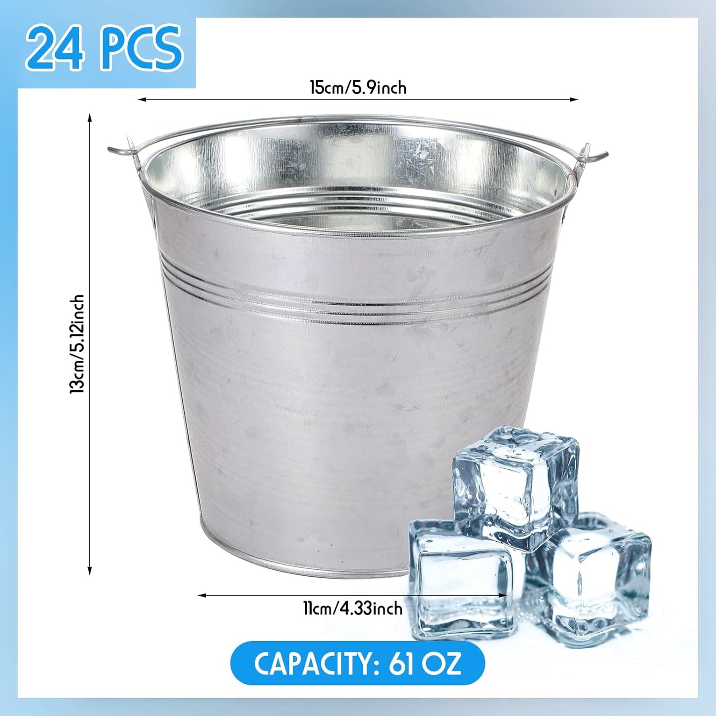 24 Pack Galvanized Metal Buckets Bulk 6 Inch Small Ice Buckets Iron Candy Pail with Handle for Garden Planters Vase Table Centerpieces Crafts Wedding Party Favors Accessories Decorations