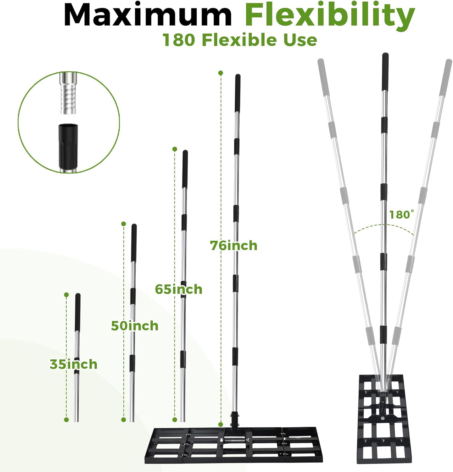 Lawn Leveling Rake, 30"x10" Stainless Steel Lawn Leveler with 76" Adju