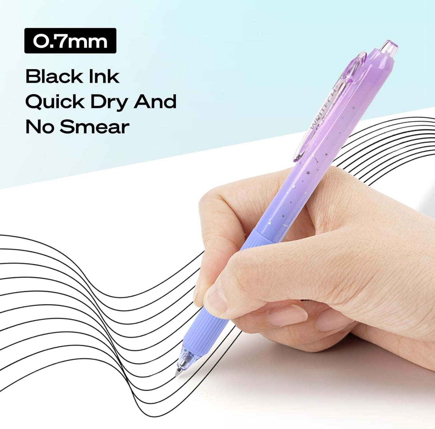 WRITECH Gel Pens Fine Point: Nebula Pen Set 0.7mm Black Ink Retractabl