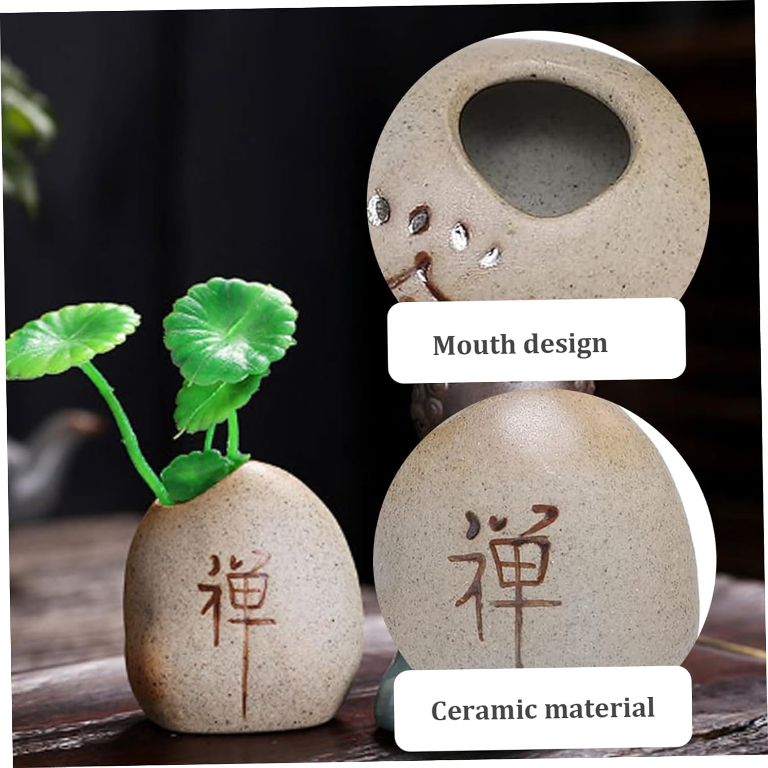 Mini Pots, Mini Planter 3Pcs Chinese Character Flower Pots Zen Stone-L