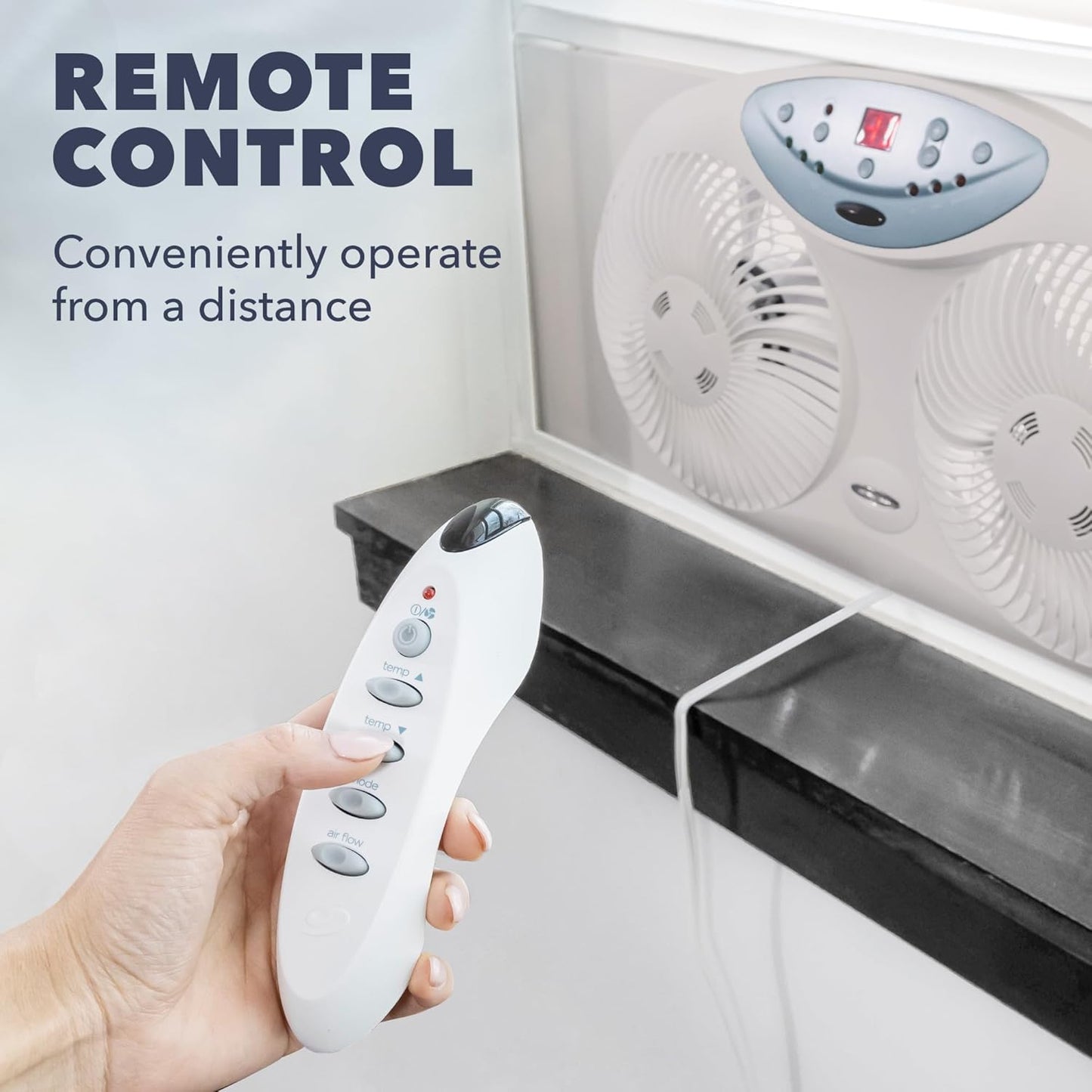 Bionaire Window Fan with Reversible Airflow Blades – 3-Speed Settings, Programmable Thermostat, LED Display, Remote Control, Fits 24–36" Windows, No Assembly Required