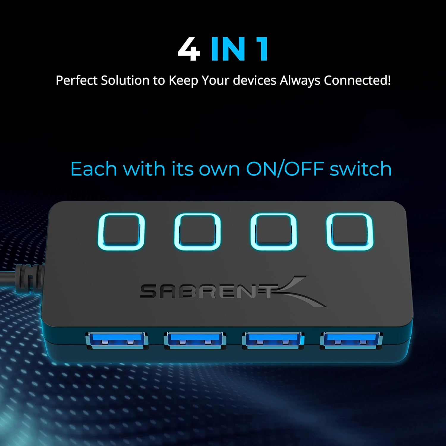 SABRENT 4 Port USB 3.0 Hub with Individual LED Lit Power Switches, Inc