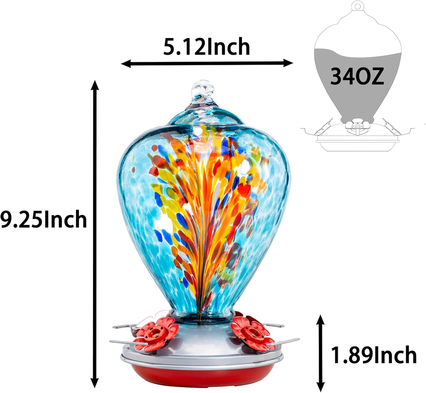 Muse Garden Hummingbird Feeders for Outdoors Hanging, Blown Glass Humm