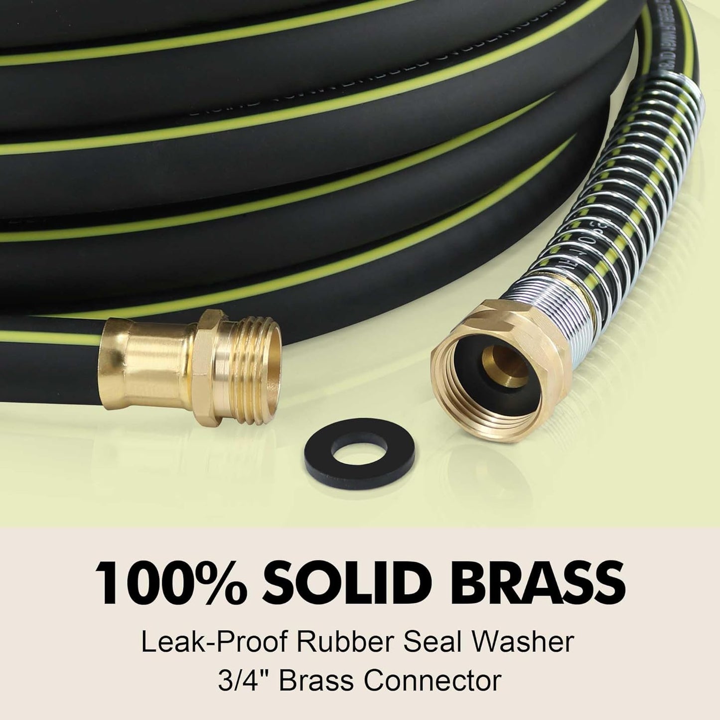 Lightweight Rubber Garden Hose 50 ft, 5/8" Hybrid Rubber Hose with Sol