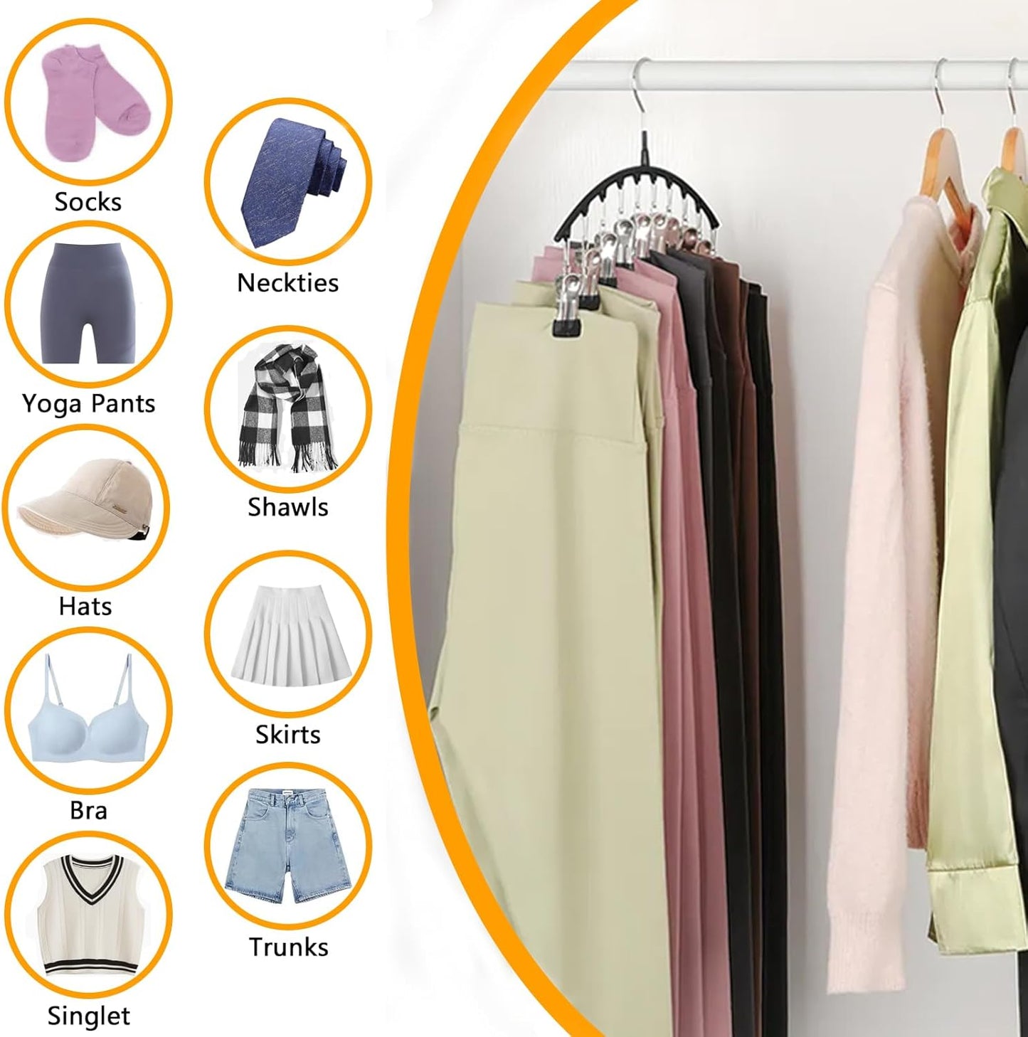 Legging Hangers for Closet Organizer, Hat Hangers for Closet 2 Pack with 10 Clips Holds 20 Leggings, Legging Hanger, Pants Storage Organizer Suitable for Socks, Panties, Underwear, Pants