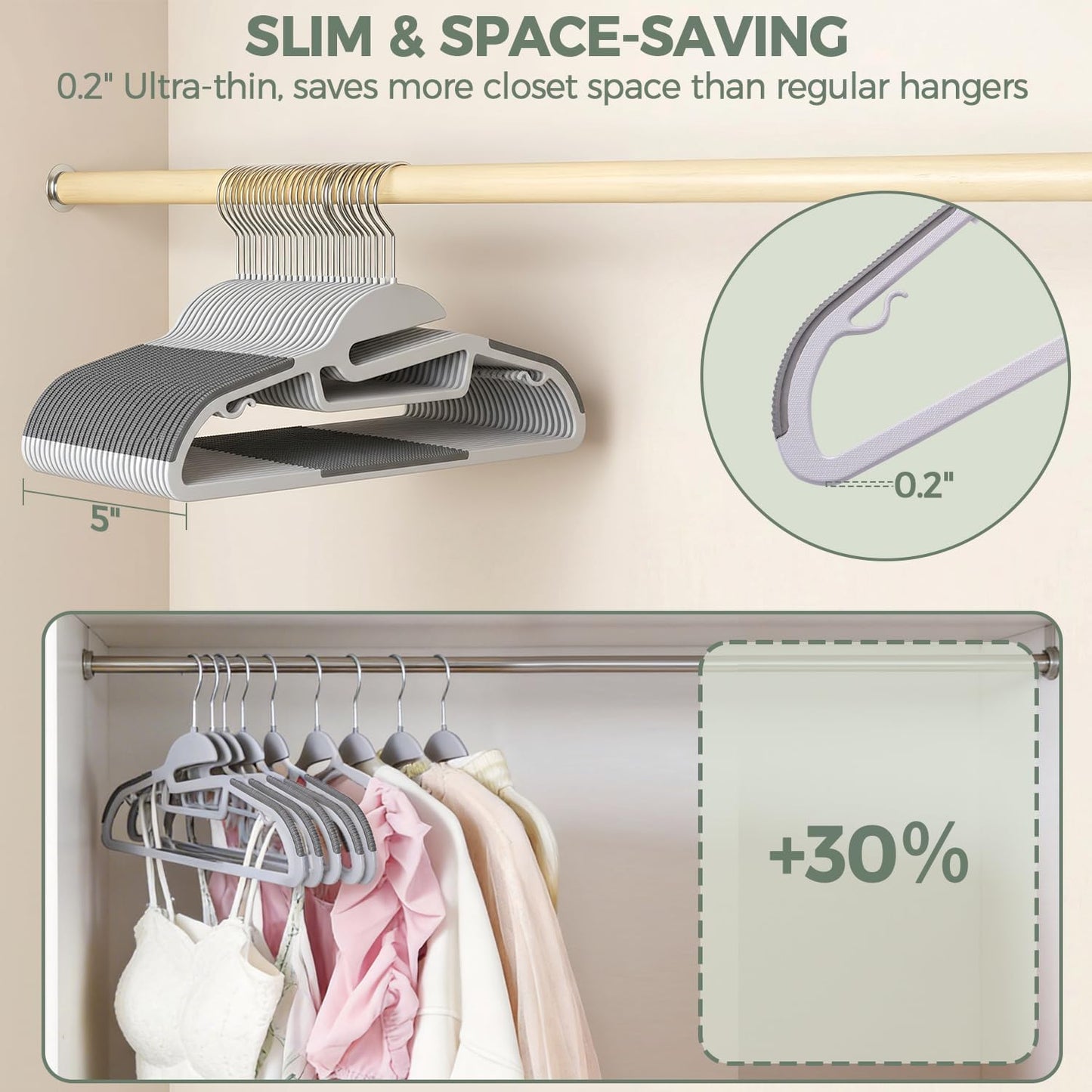BAGAIL Plastic Hangers 50 Pack with Non-Slip Design,0.2 Inches Thick, 