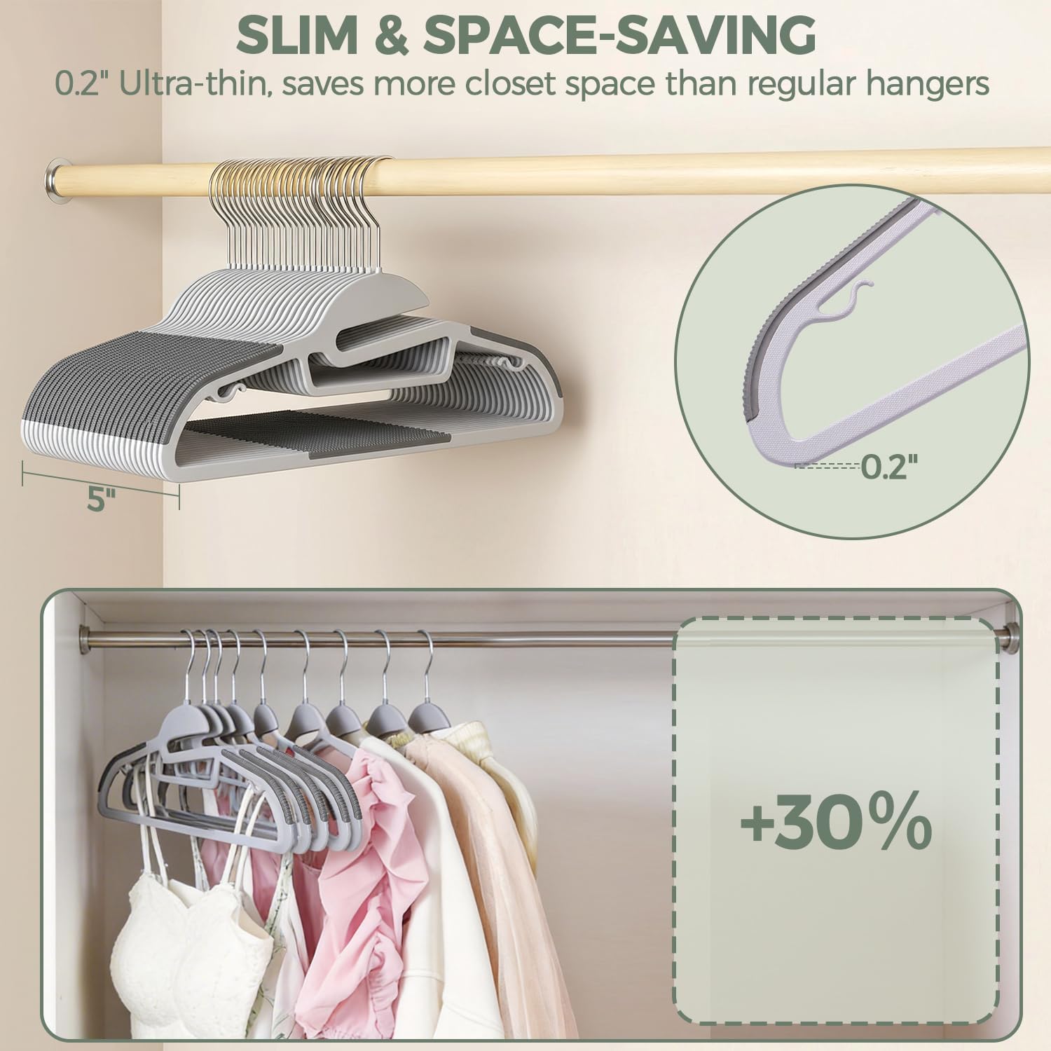 BAGAIL Plastic Hangers 50 Pack with Non-Slip Design,0.2 Inches Thick, 