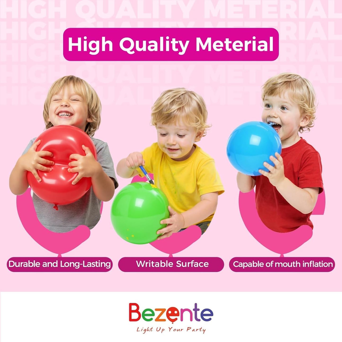 Bezente Assorted Rainbow Latex Balloons, 100 Pack 12 inch Round Helium