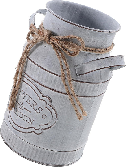 Milisten Rustic Galvanized Metal Flower Pot Vase, Antique Farmhouse Mi