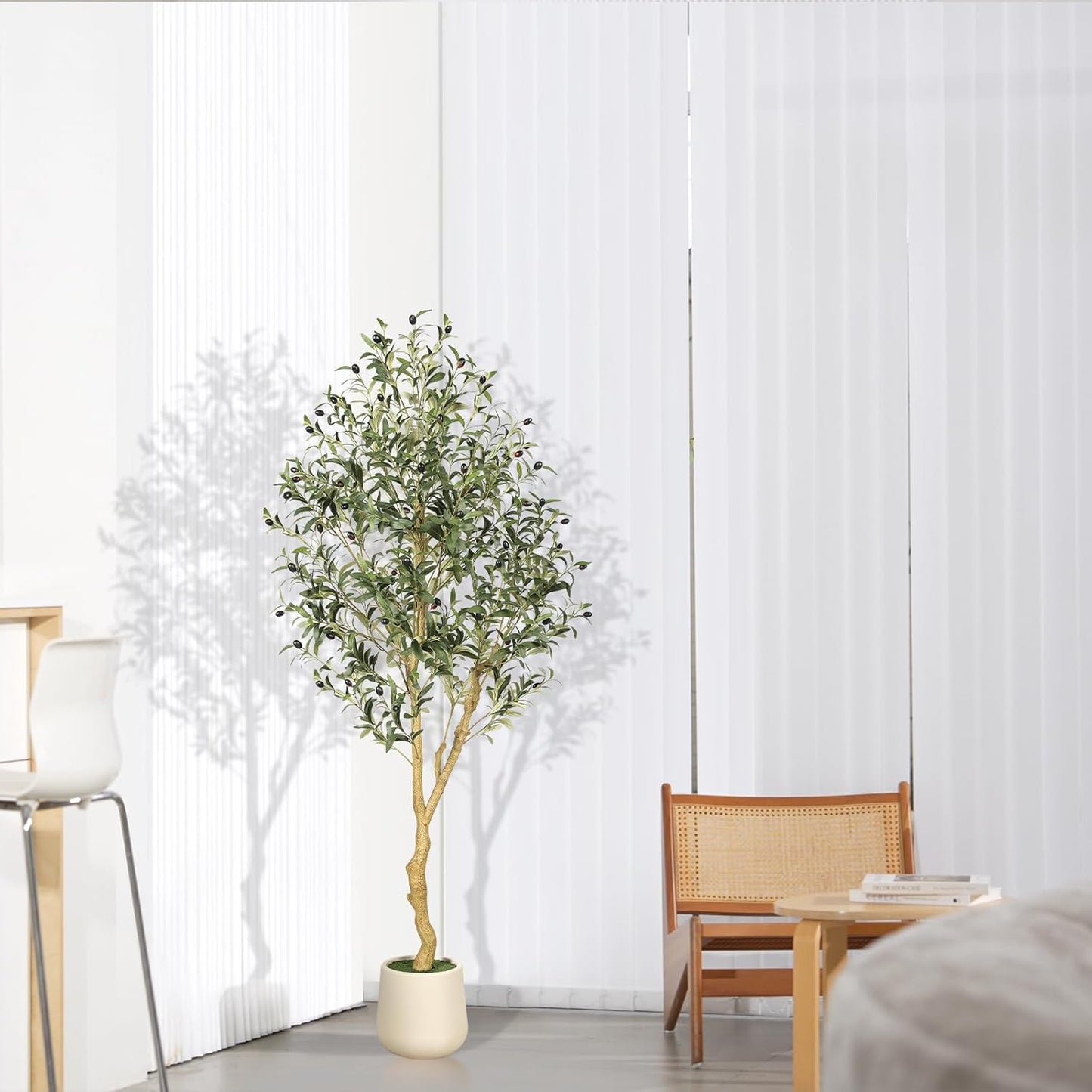 Olive Trees Artificial Indoor 6FT with Planter - Tall Potted Faux Olive Tree, Artificial Plant with Natural Looking Trunk and Lifelike Fruits for Home Office Decor, Weighted Base
