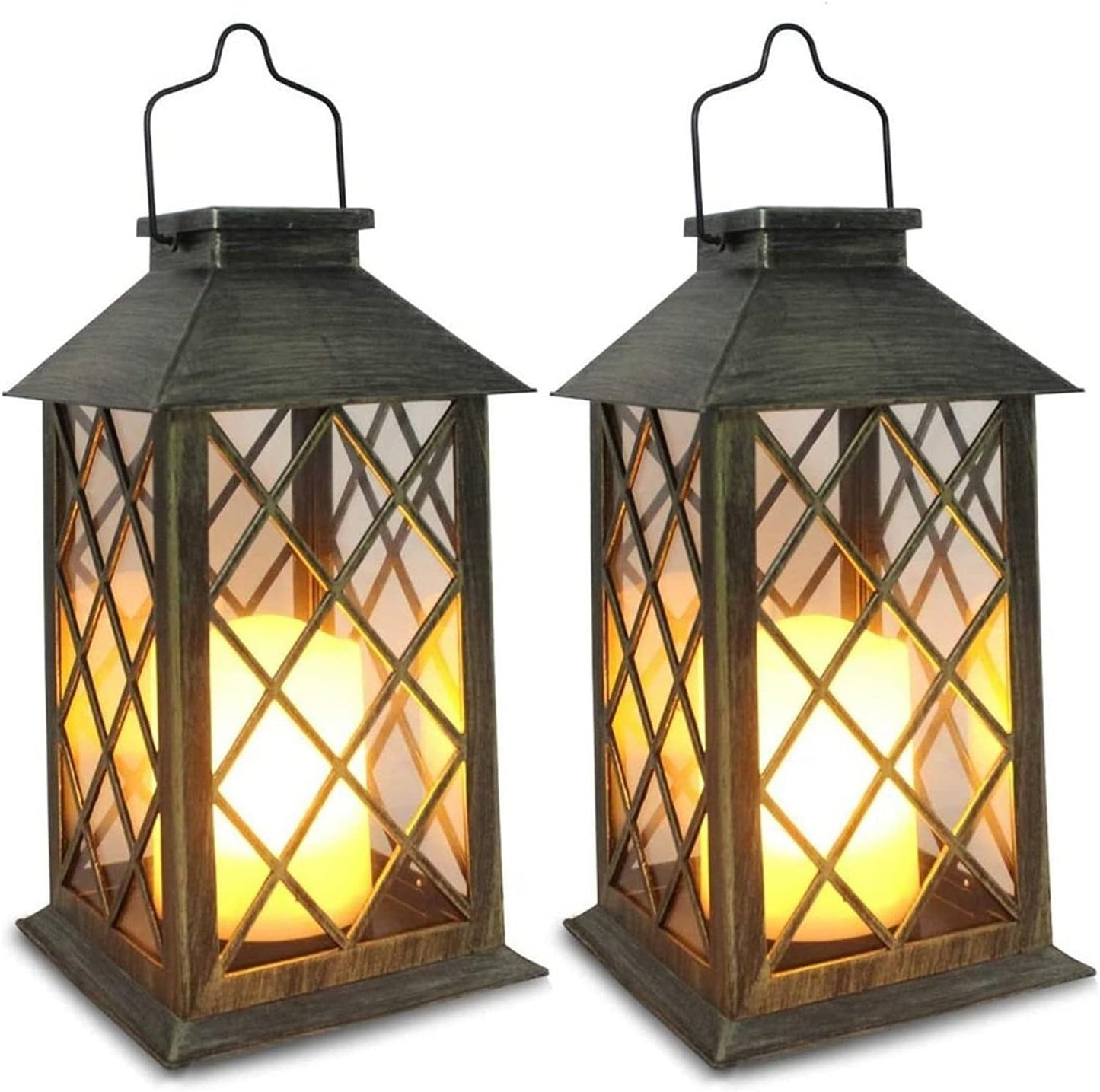 2pcs Solar Lantern Light- Warm Flame Flashing Tea Light LED Outdoor Twinkle Candle Lantern Outdoor Lamp Home Garden Decoration Light