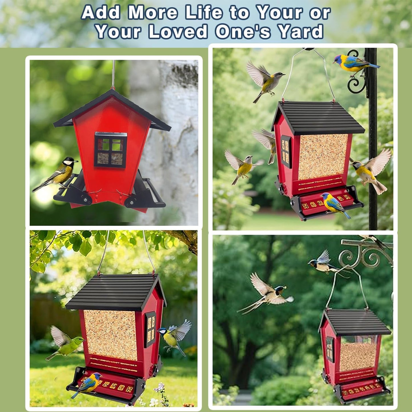 LSCQYYCCSquirrel Proof Bird Feeders for Outdoors Hanging, 5LB Capacity Metal Wild Birdfeeders Outside Hanging,Large Feeder That Attracts Cardinals, Chickadees, and More Birds-One in red