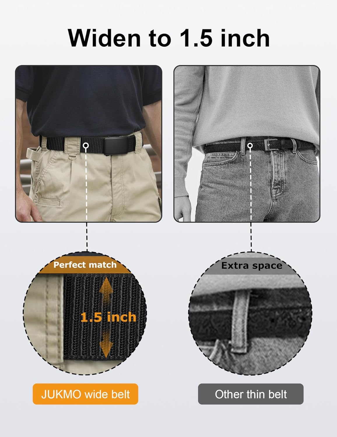 JUKMO Men's 1.5" Nylon Ratchet Belt, Casual Web Click Belt with Slide 
