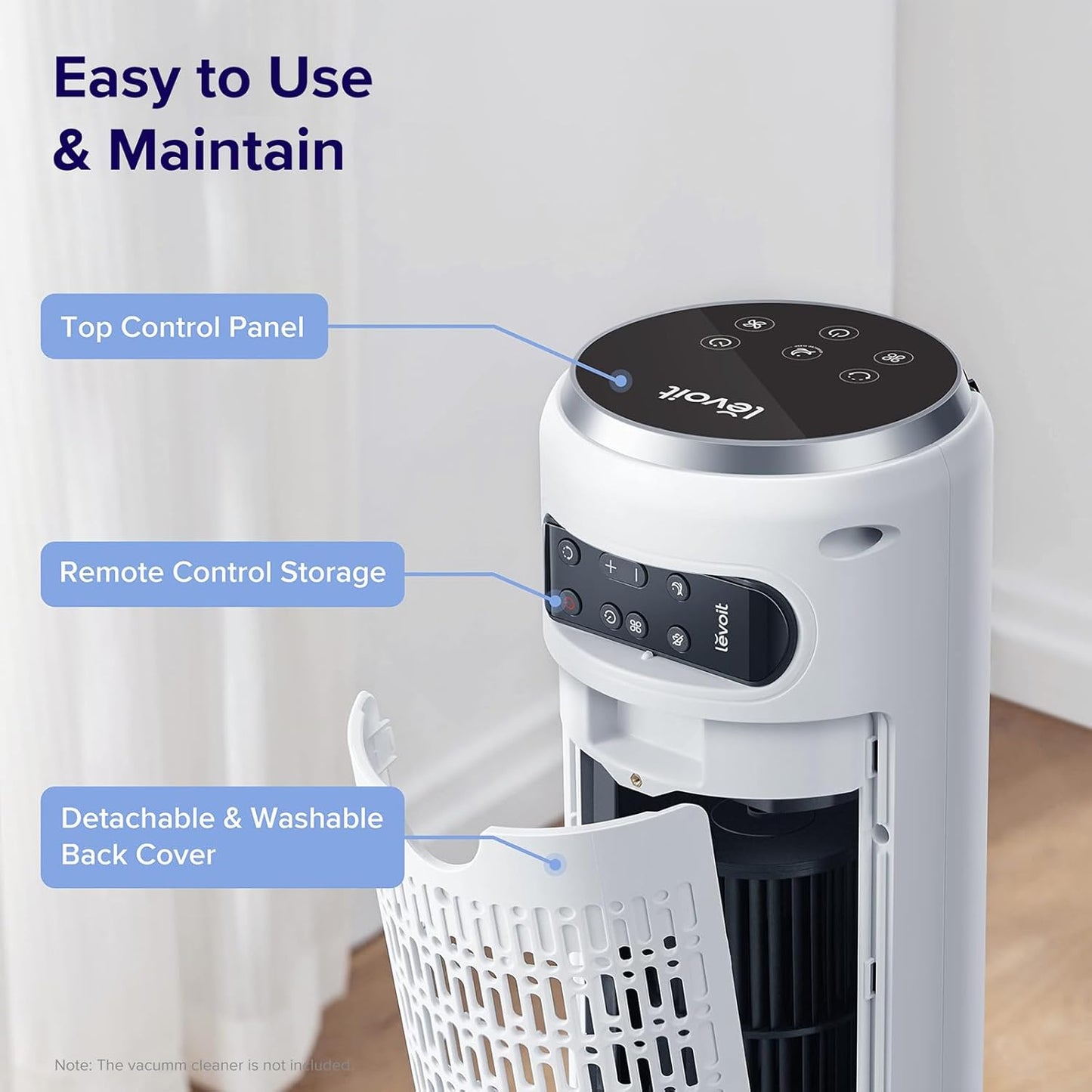 LEVOIT Tower Fan for Bedroom, 90° Oscillating Standing Fan with 28dB Q